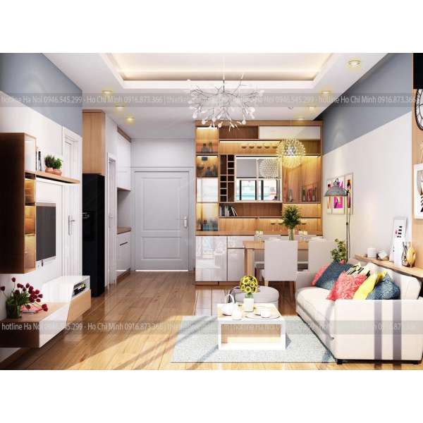 Thi công nội thất chung cư căn hộ 2 phòng ngủ 62m2 chung cư Dream Home Place CC020
